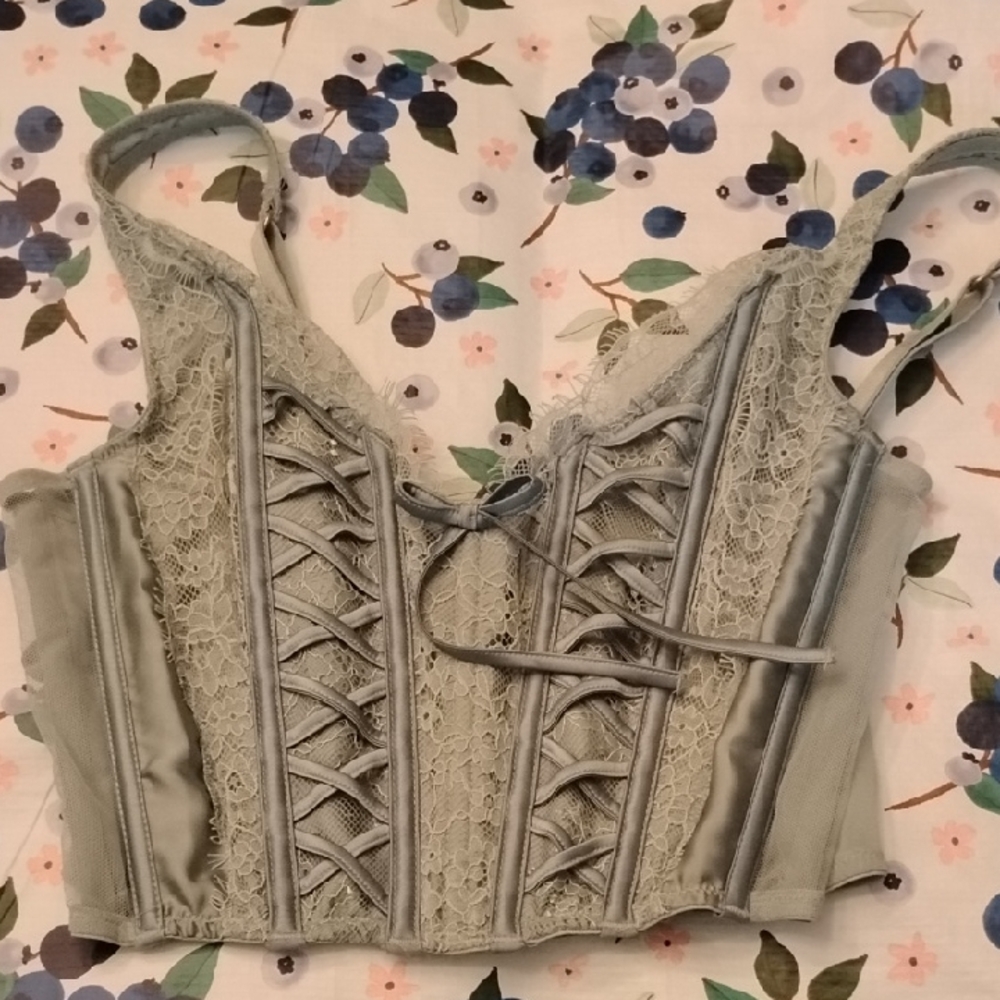 VS Dream Angel Unlined Hook & Eye Corset Bra Top Sage Green Medium